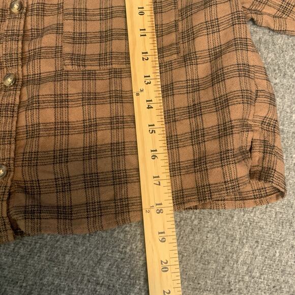 Hollister Shirt Womens Small Cropped Button‎ Up Brown Western Cowgirl Collared S - Picture 7 of 7